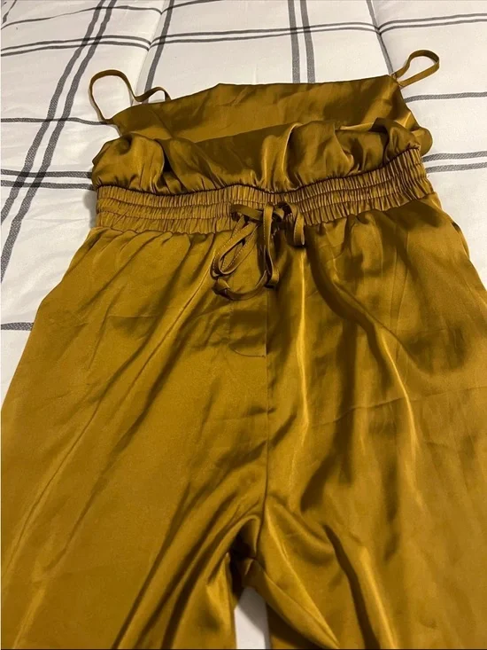 Forever 21 Satin Paperbag Jogger Jumpsuit - Mustard Gold - Picture 2 of 5